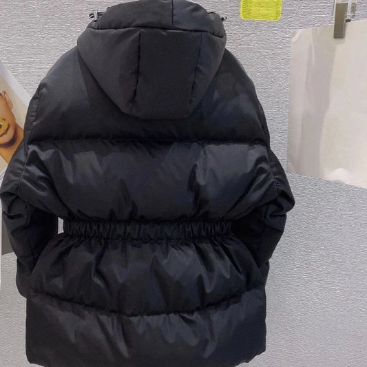 High-Quality New Hood Winter Zipper Waist Thickened Black Down Jacket Casual Luxury Coat for women