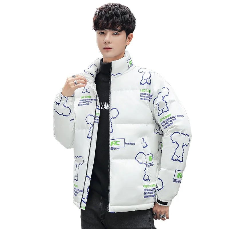 Winter Warm  Jacket Casual Autumn Stand Collar Thick White Duck Parka  Men's Jacket With Hood