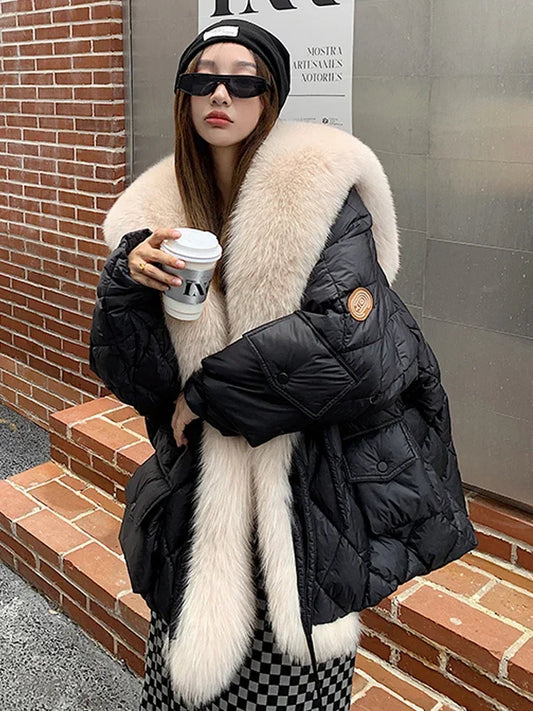 New Winter Park Coat Snow Coat High-Quality Soft Large Fur Collar Warm Coat for Women