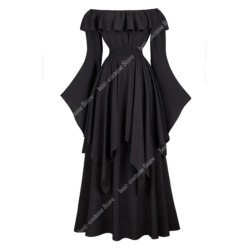 Victorian Dress for Women Elastic Waist Medieval Off Shoulder Plus Size Elegant Long Sleeve Evening Dress