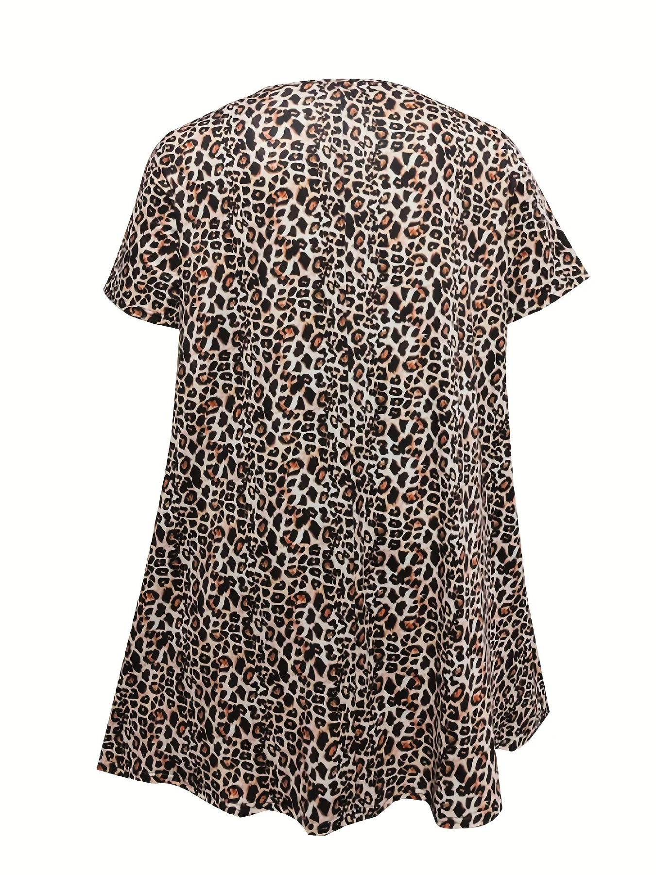 Plus Size Casual Women's Plus Leopard Print High Stretch Short Sleeve Round Neck Sleep Dress