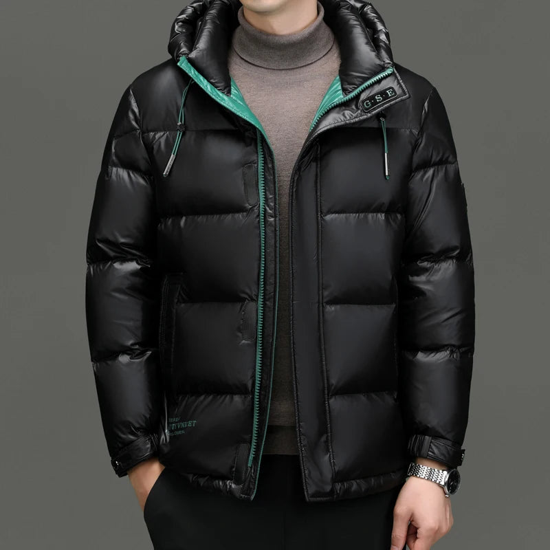 High Quality Winter New Men's Hooded Bread White Duck Down Jacket Casual Solid Puffer Coat