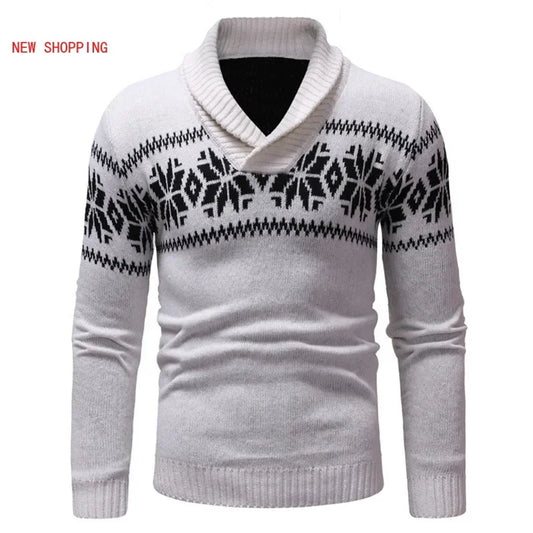 Men's Causal Turtleneck Sweater – Vintage Printed Christmas Pullover