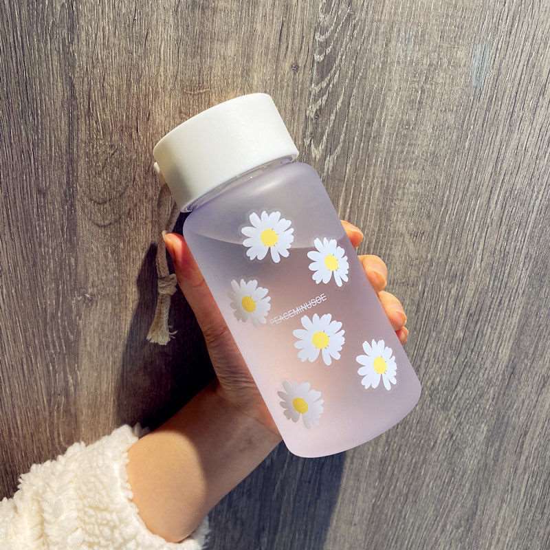 500ml Small Daisy Transparent Plastic Water Bottles BPA Free Creative Frosted Water Bottle With Portable Rope