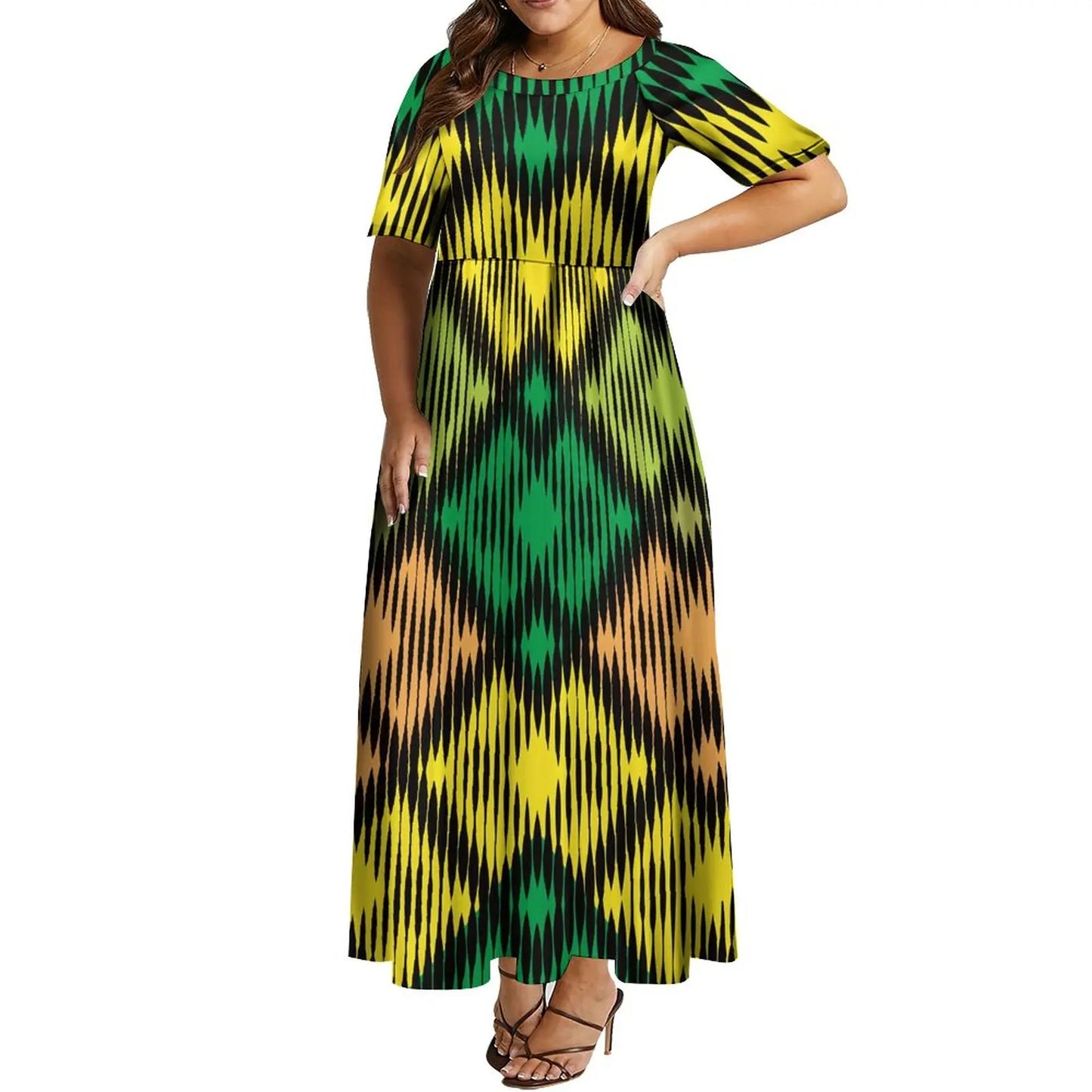 African Art Print O-Neck Dress Anti-Static Half Sleeve Plus Size Dress