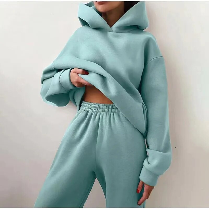 Two Piece Sets  Oversized Tracksuit  Sweatshirt Solid  Hoodie Sportswear for Women