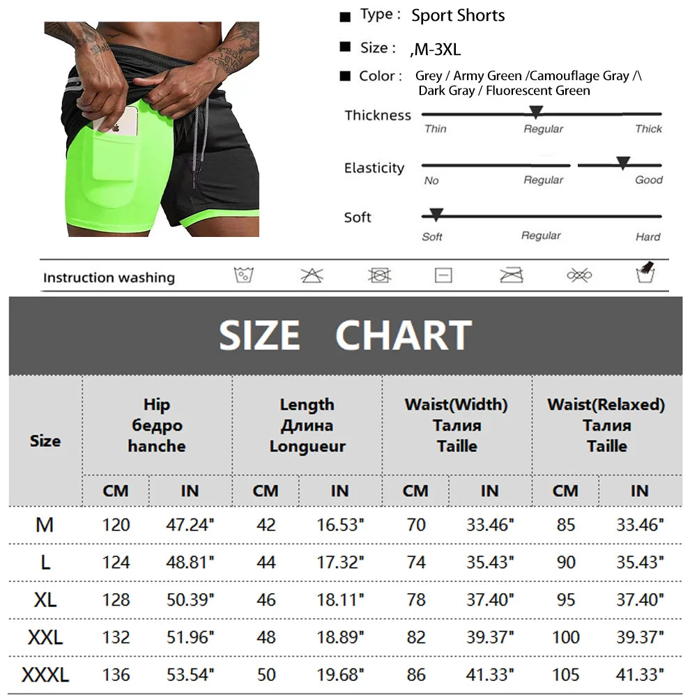 Men's Sport Shorts cool Sportswear Double-deck  2 in 1 Casual Fitness Shorts