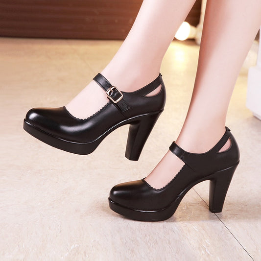 Block Heel Platform Women's Shoes Soft Leather High Heels Office Party Dress Shoe