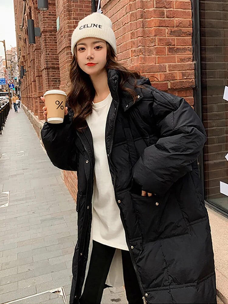 Long Parkas Winter Puffer Jacket Women Thicken Warm Bubble Coat Oversized  Korean  Casual Jackets