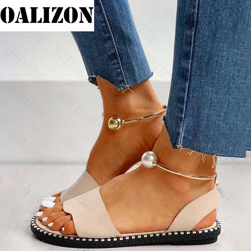 2022 New Summer Women Beaded Pearly Sandals Slippers Shoes for Ladies