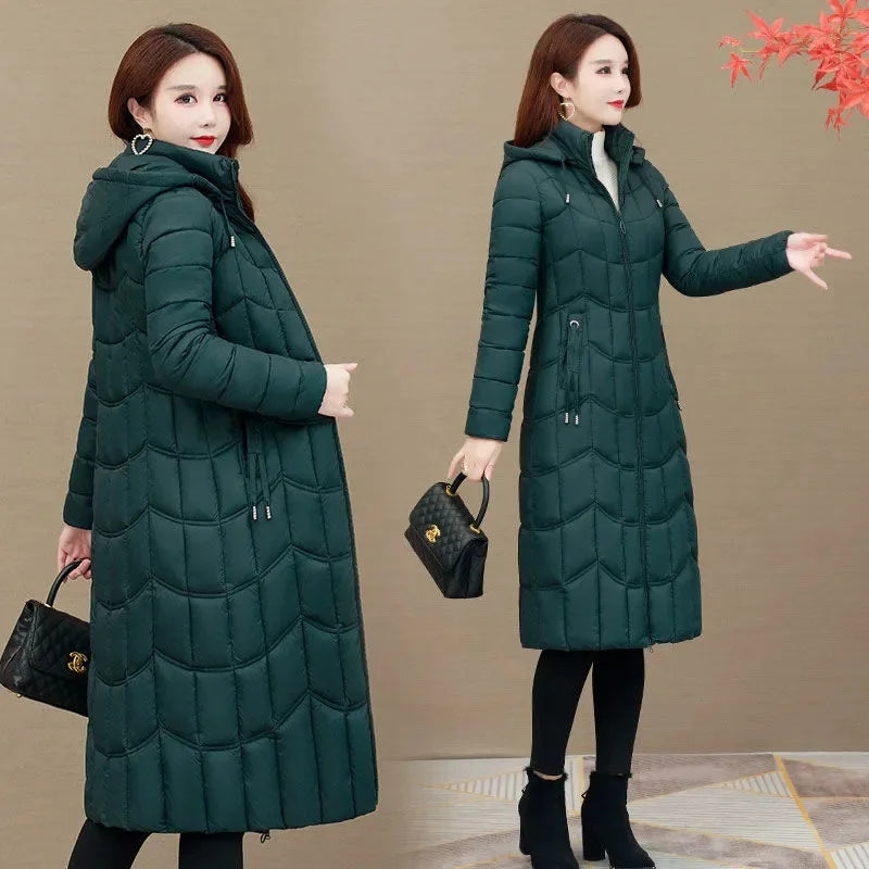 Winter Jacket Women X-long Thicken Down Coat with A Hood Straight Elegant Outerwear  Korean Fashion