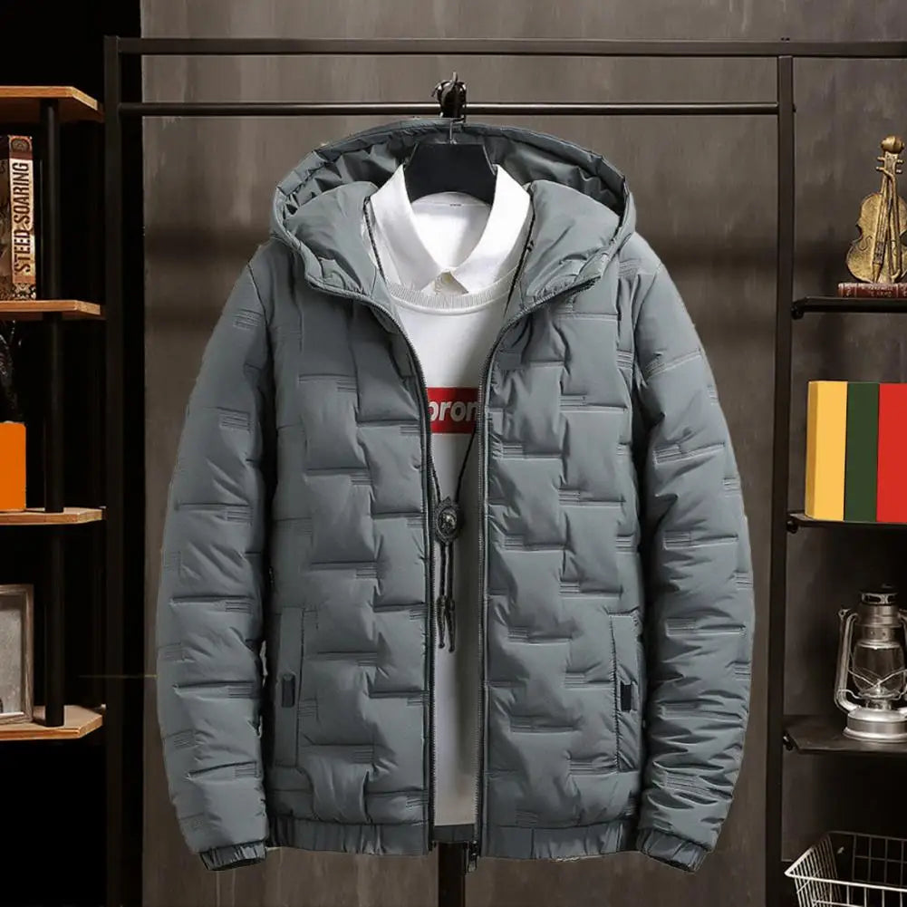 Warm Jacket Winter Men's Hooded Down Jacket Thick Warm Stylish Coat for Casual Comfort in Solid Colors