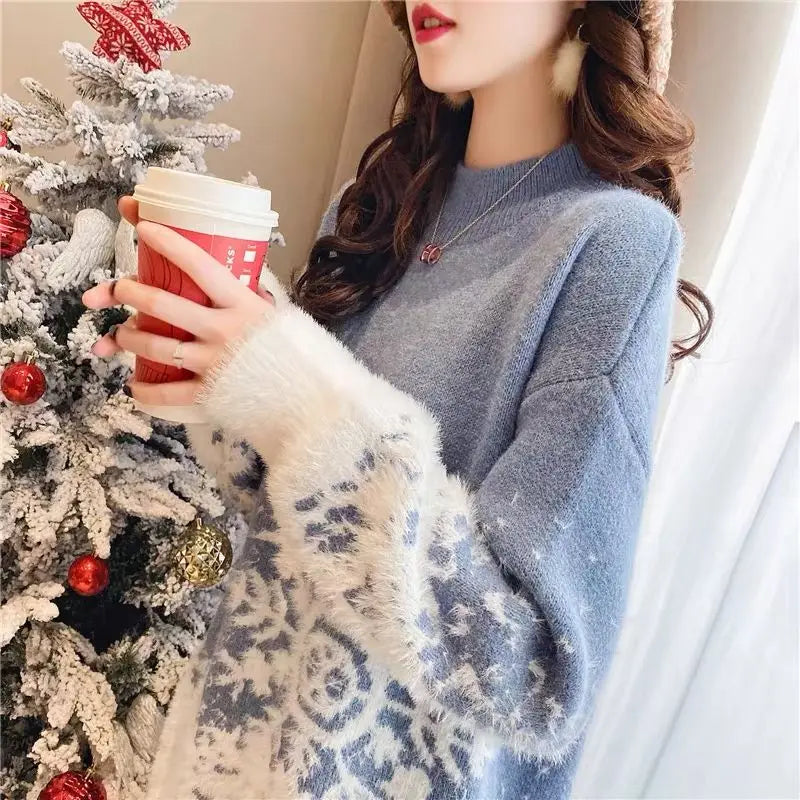 Women's Christmas-Themed Long Sweater – Winter Collection