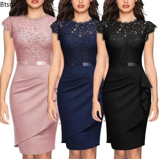 Women's Elegant Lace Evening Wedding Party Dress