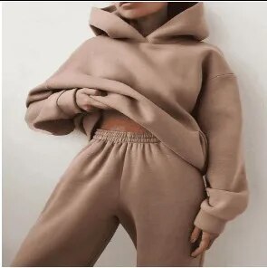 Winter Two Piece Sets Women Tracksuit Oversized  Sweatshirt Solid  Hoodie Sportswear for Women