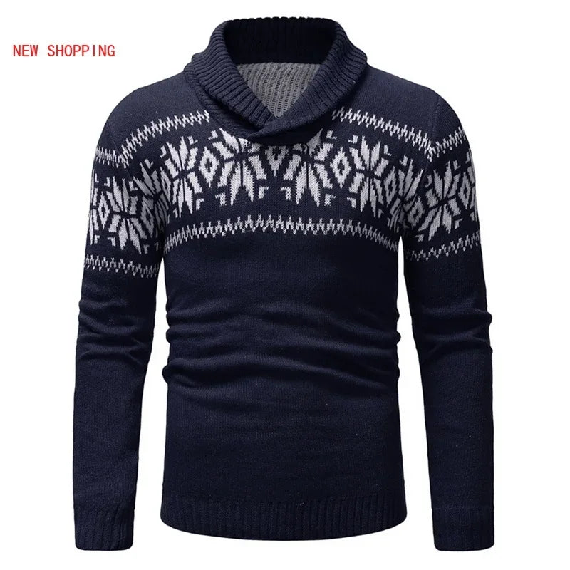 Men's Causal Turtleneck Sweater – Vintage Printed Christmas Pullover