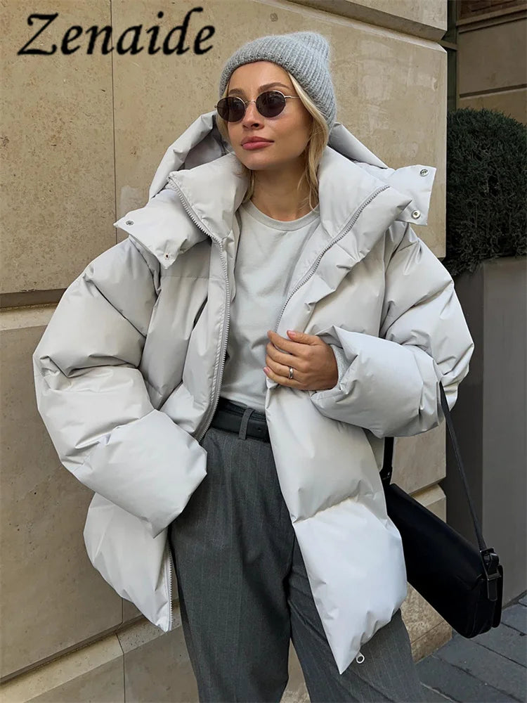 Hooded Thick Quilted Winter Jacket  Loose Parkas Coat Vintage  Warm Cotton Puffer Jackets for Women