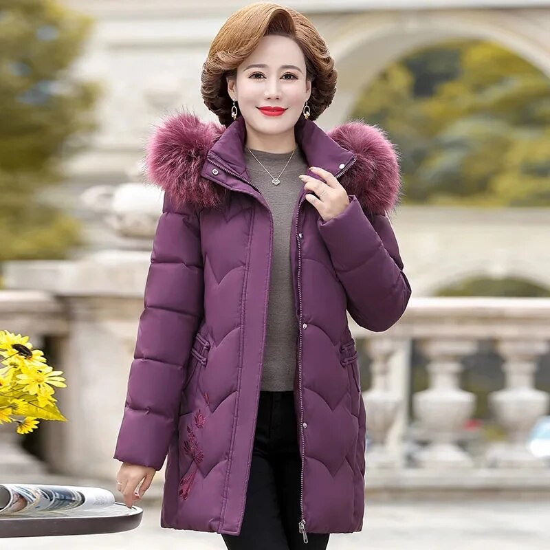 Women's Fashion Hooded Embroidered Down Cotton-padded Jacket  Winter Coat for Female