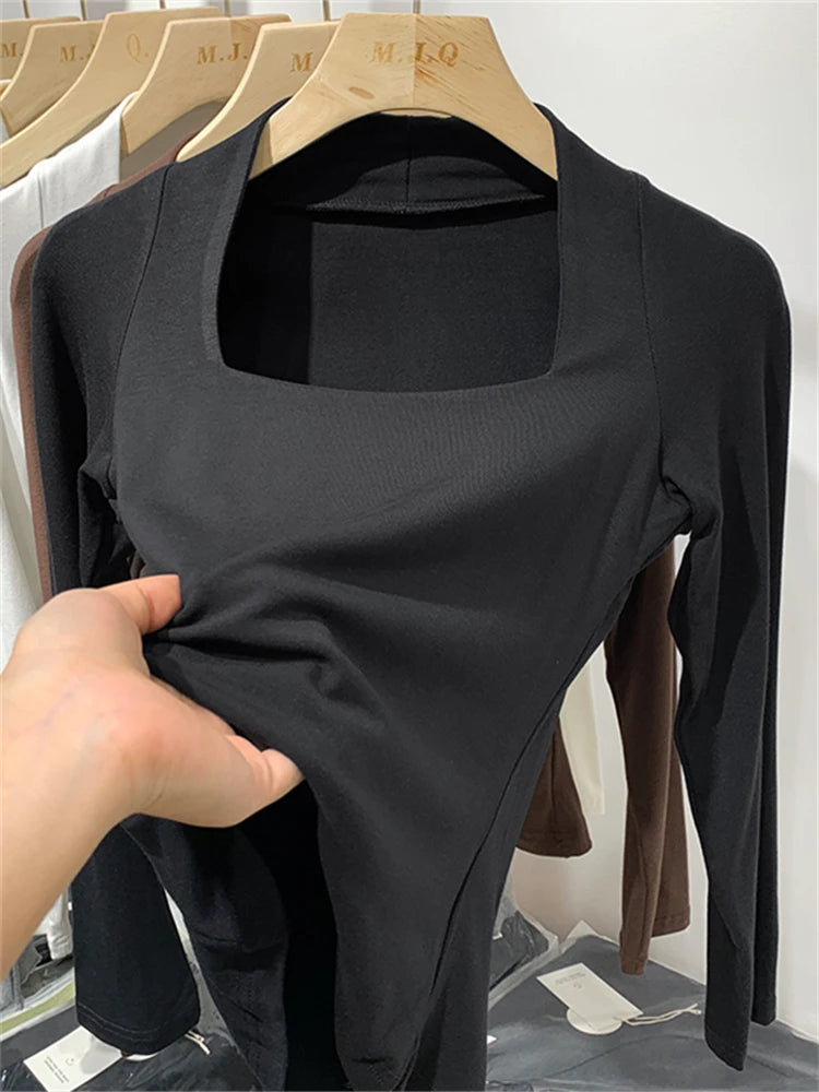 Women's Elasticity T-Shirt Summer Top Sexy Slim Cotton Long Sleeve Crop Tops