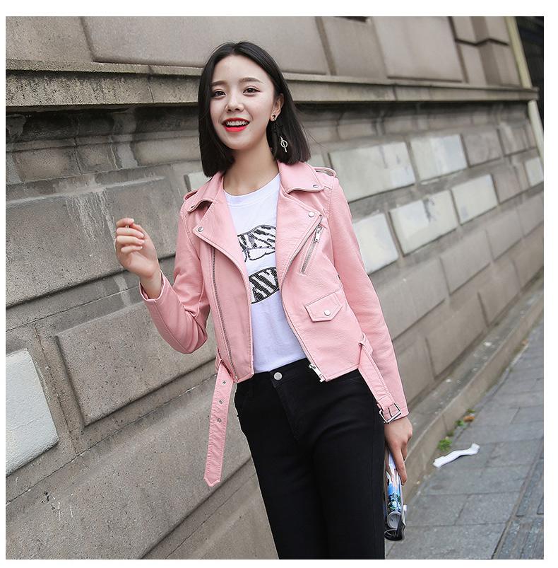 Leather Jacket Women Fashion Bright Colors Motorcycle Coat Short  Leather Biker Soft Jacket Woen