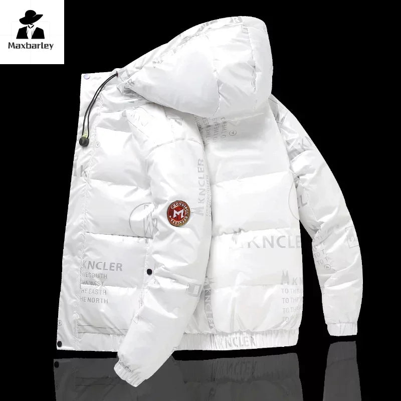 White Duck Down Jacket Men's Winter Fashion Casual Short Shiny Hooded Windbreaker  Coat for Men