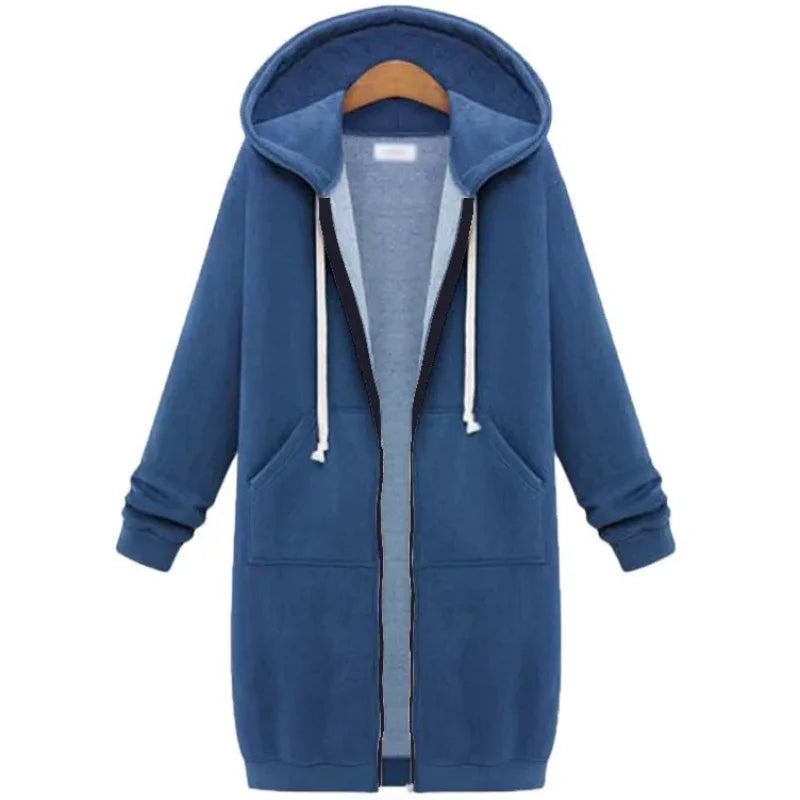 Women's Casual Hooded Dress Coat Solid Drawstring Loose Sweatshirts