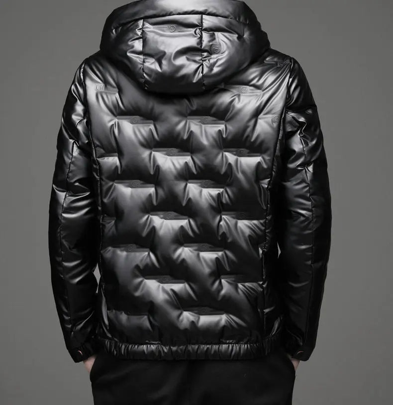 TOP Winter Casual  Bright Warm Hooded 90% White Duck Down Jackets Solid Thick Loose Puffer Coats for Men