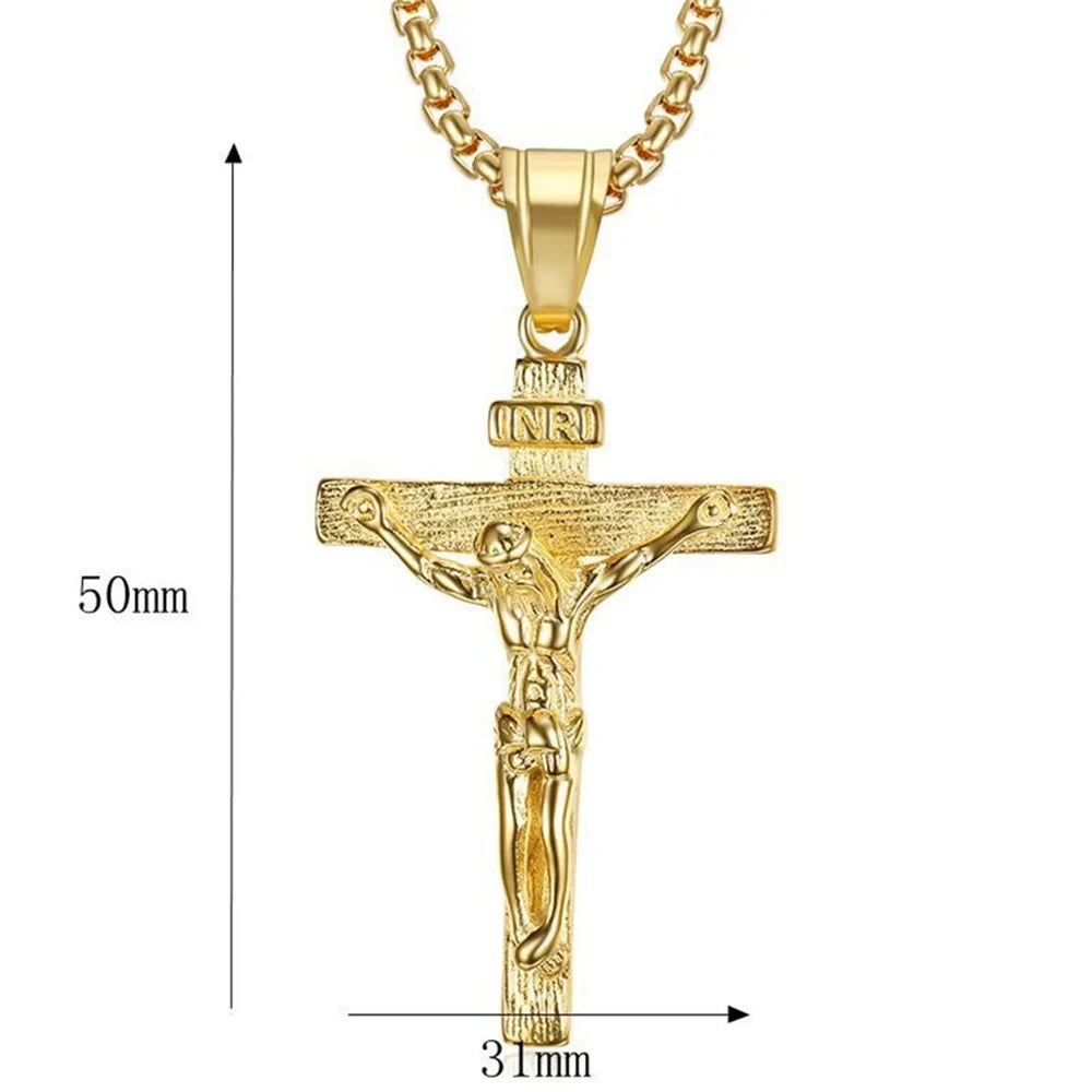 Religious Cross Pendant Necklace for Women/Men Gold Color Stainless Steel Jewellery