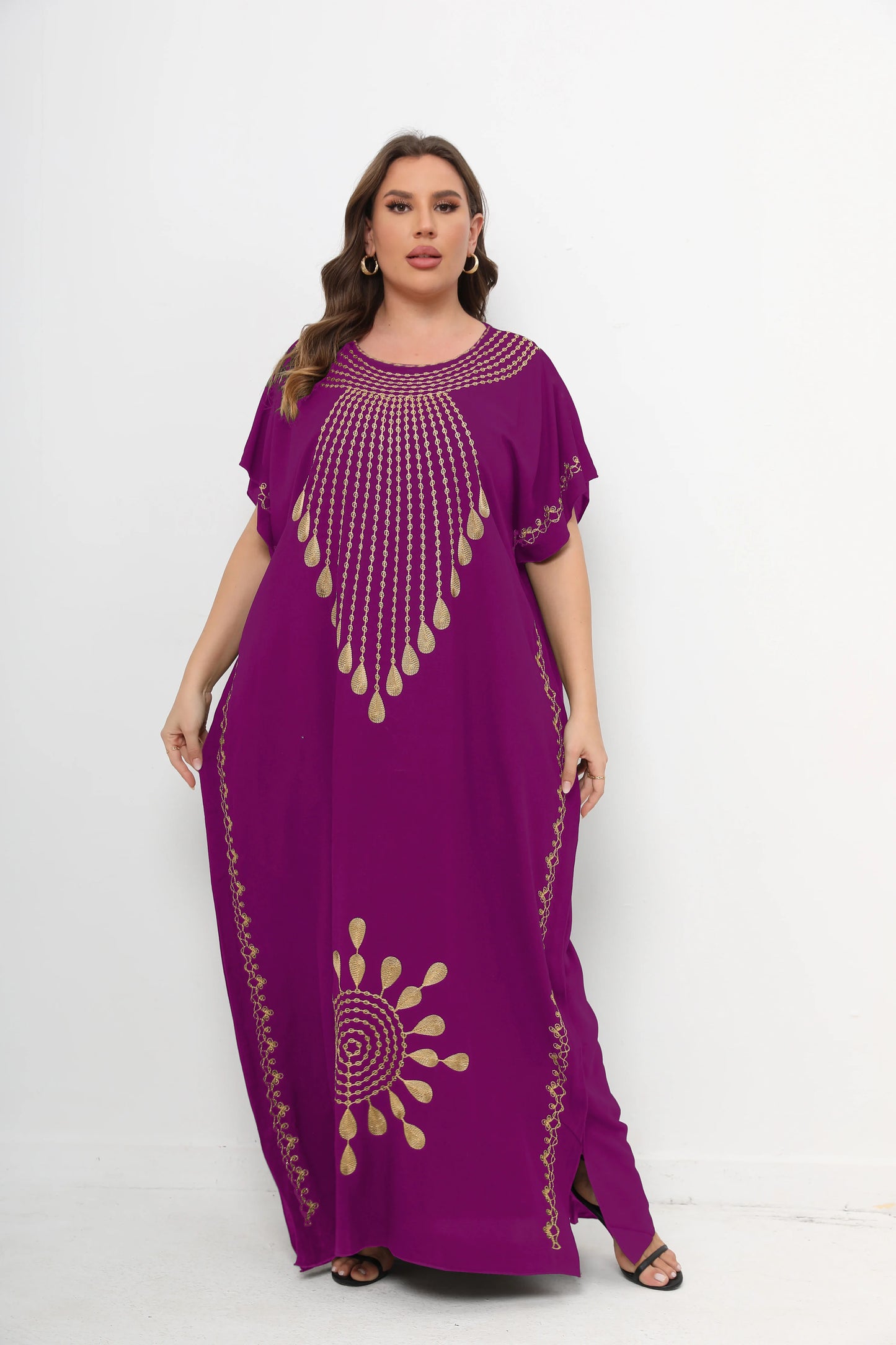 Muslim Abayas For Women Dashiki 100% Cotton Short Sleeve Maxi Loose  Elegant Dresses