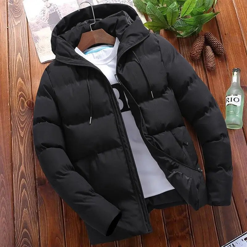 Warm Thick Men's Jacket Casual Parkas Hoodie Cotton Solid Color Zipper  Korean Style  Men's Coat