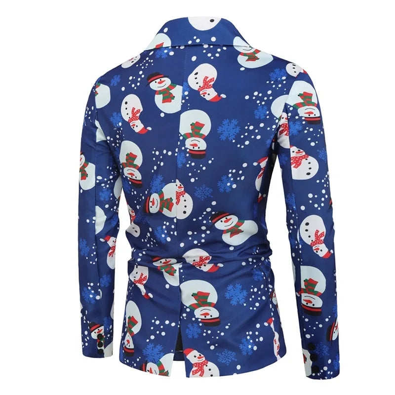 Men's Christmas Snowflake Print Tuxedo Suit