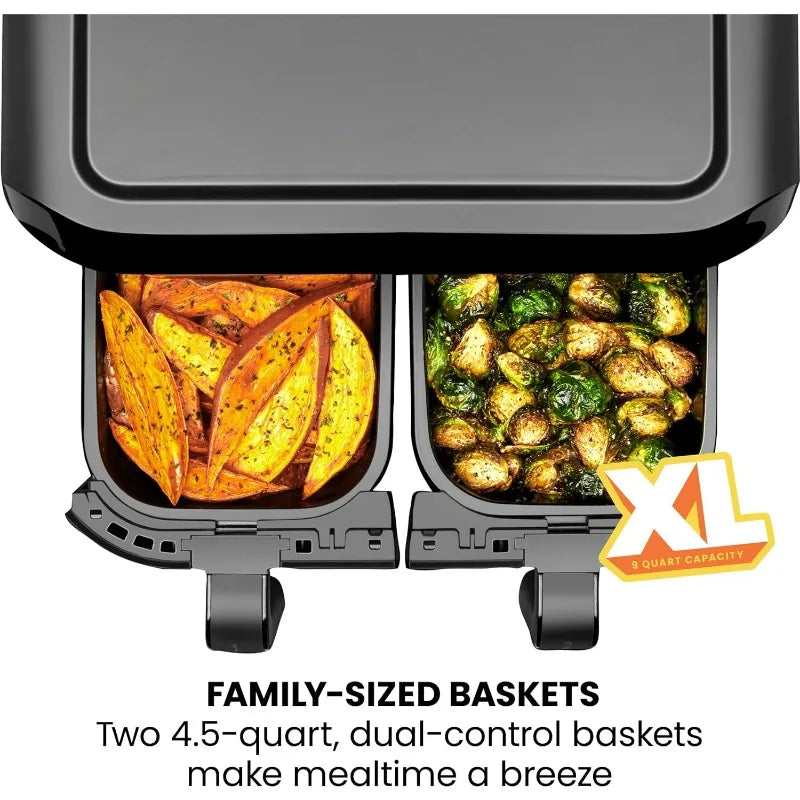 Chefman TurboFry Touch Dual Air Fryer, Double Basket Capacity, One-Touch Digital Controls