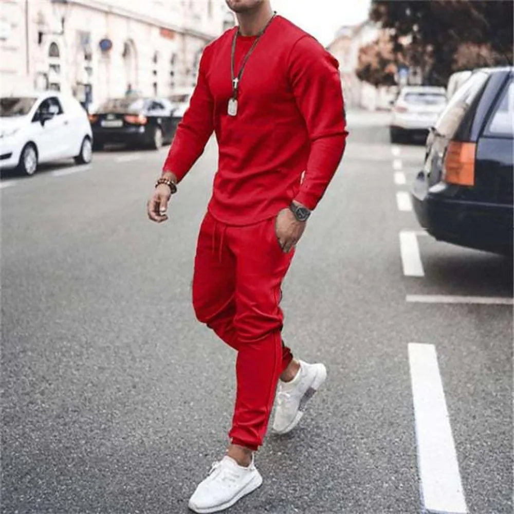 Men's Spring Autumn Long Sleeve Top and  Pant Set Casual Suit