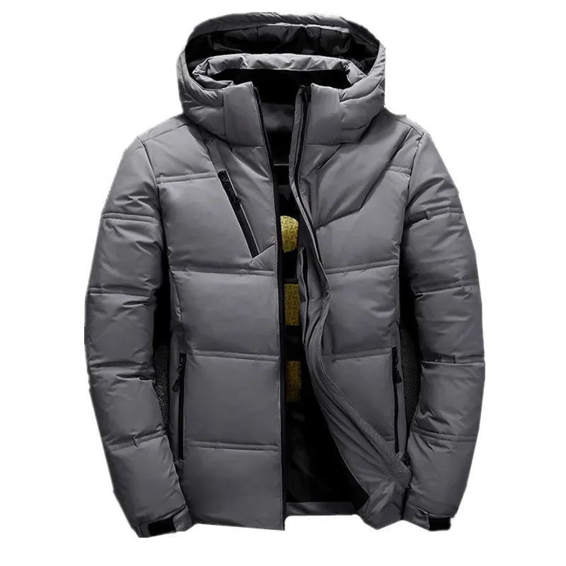 Quality Men's Down Jacket Slim Thick Warm Solid Color Hooded Coats Fashion Casual  Jackets for men