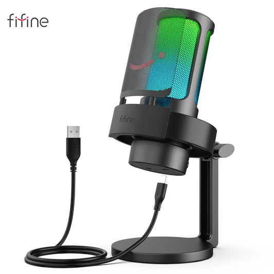 FIFINE USB Microphone for PC/Mac, Headphone Output, Touch-Mute, RGB - A8