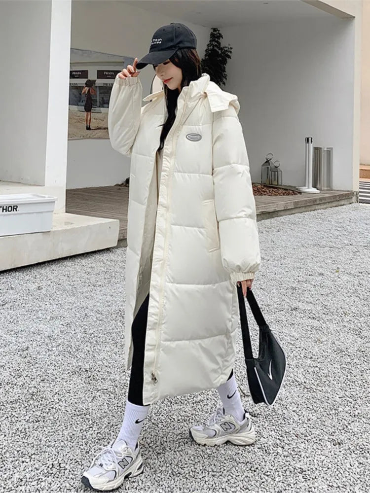 Winter  Long Down Jacket  Zipper Hooded Parkas Warm Puffer Jackets for Women