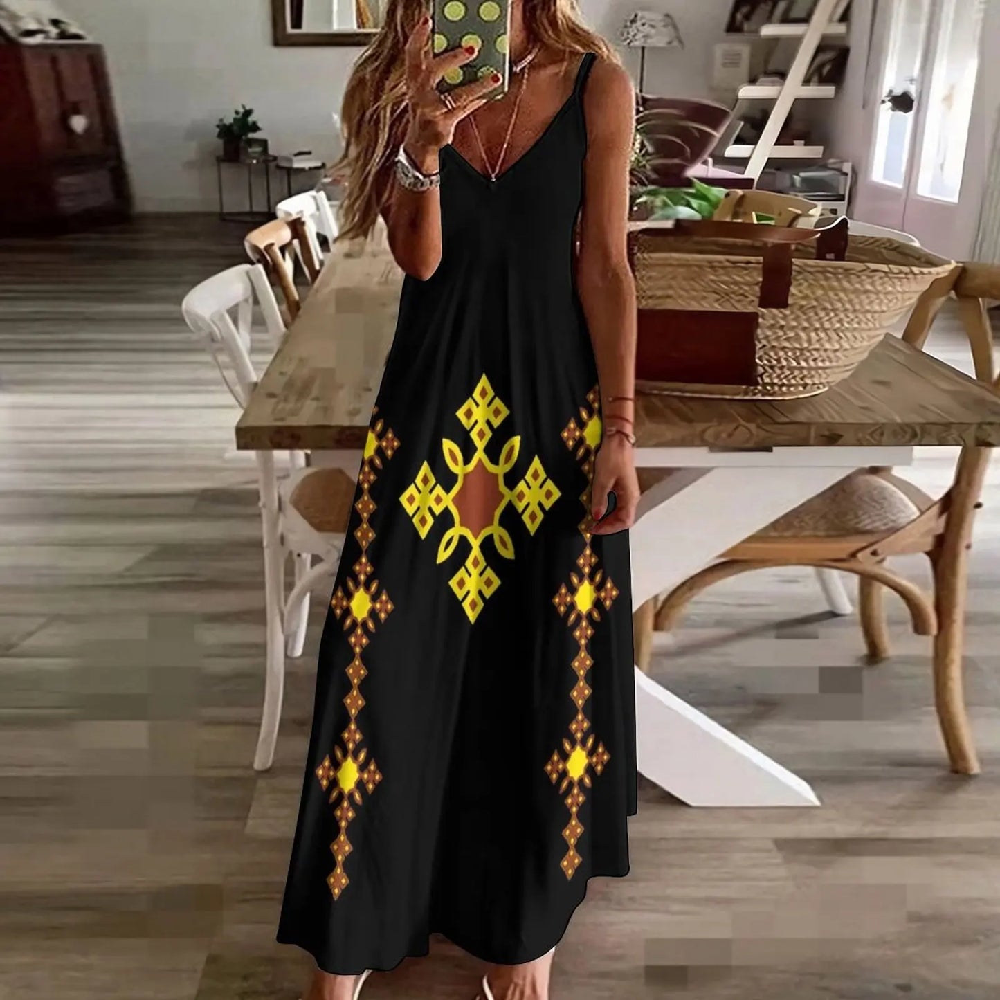 Beautiful Ethiopian cross-sleeveless summer  elegant women's dress