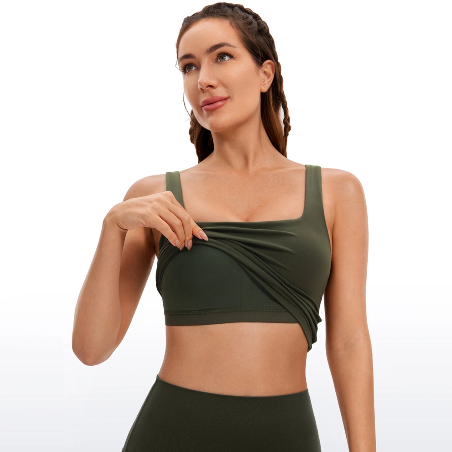 Women's Square Neck Longline Sports Bra - Workout Crop  Tops