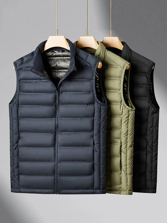 Men's Winter Vest Sleeveless Puffer Jacket – 90% White Duck Down Gilet with Graphene Liner