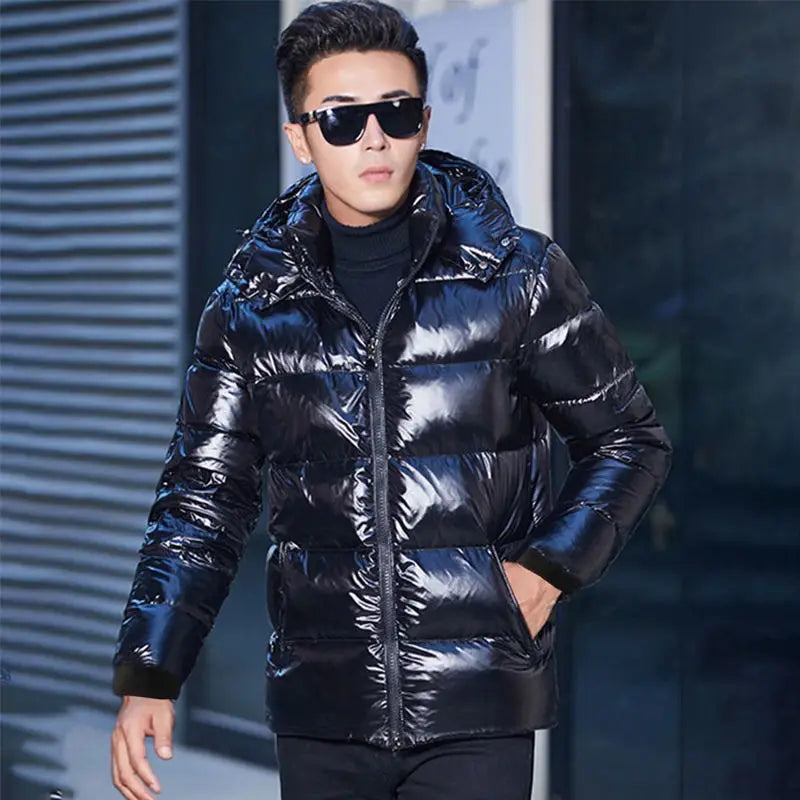 White Black Glossy Parka Coat – Men’s Hooded Winter Jacket 2022 | Windproof, Rainproof