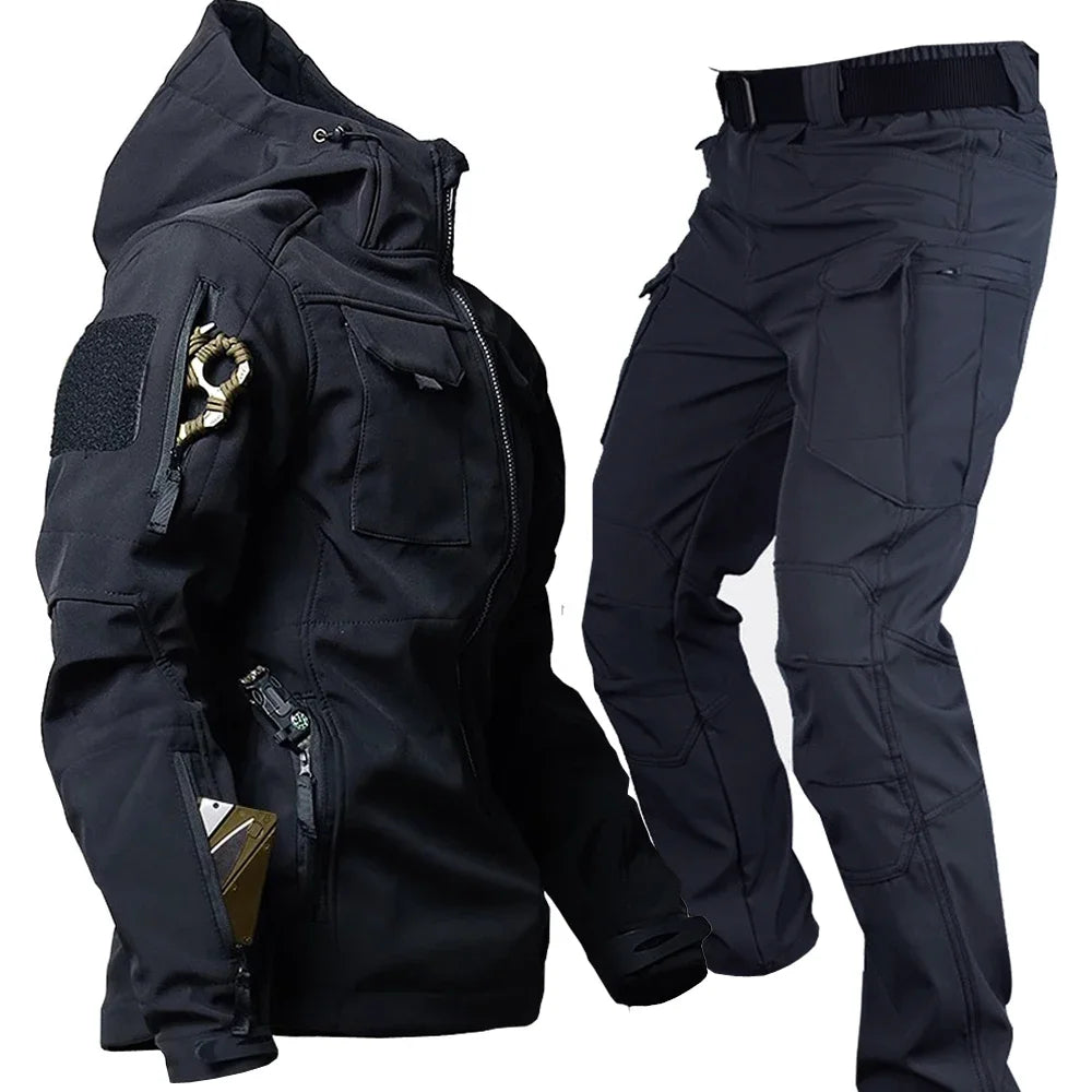 Men's Waterproof Tactical Winter Suit – Windproof Hooded Jacket; Fleece-Lined Thermal Pants Set