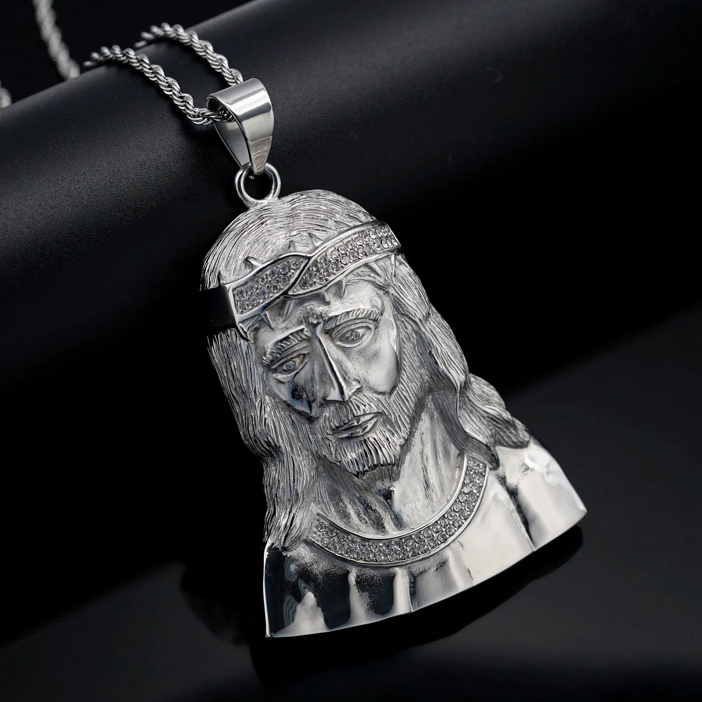 New Hip Hop Iced Out Big Christian Pendant Stainless Necklaces for  Men