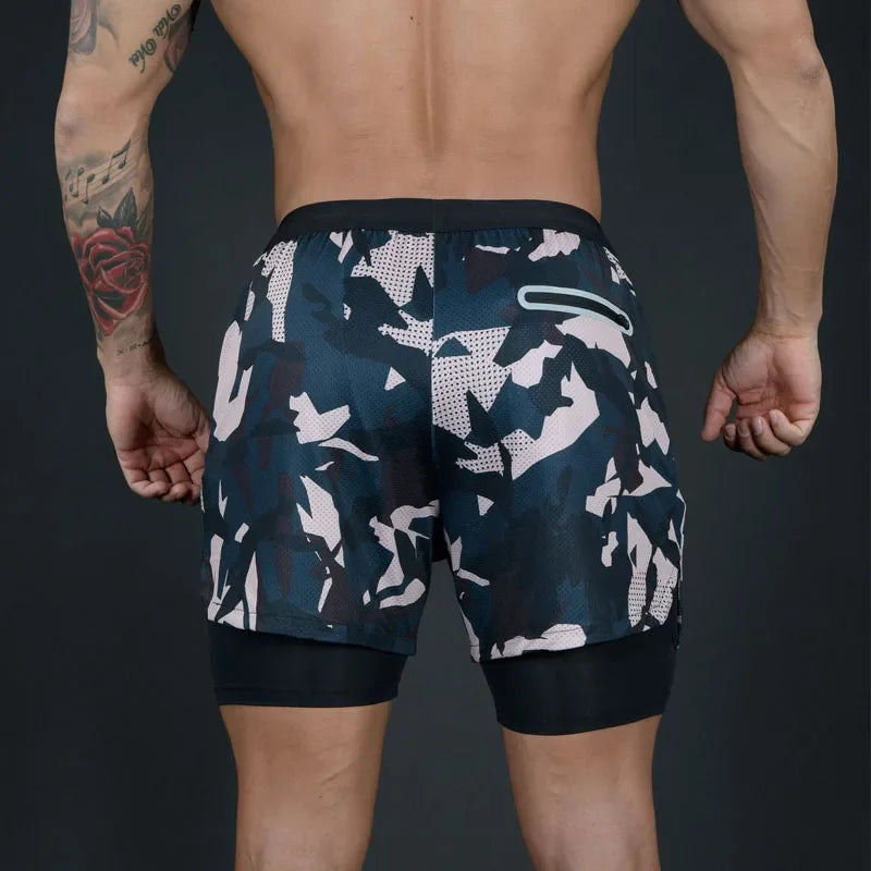 Men's Running Shorts Double-deck Fitness Short Pants