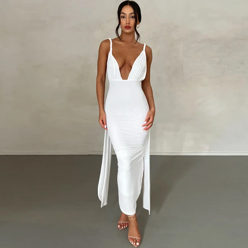 Deep V-Neck Backless Bodycon Elegant Party Dresses For Women