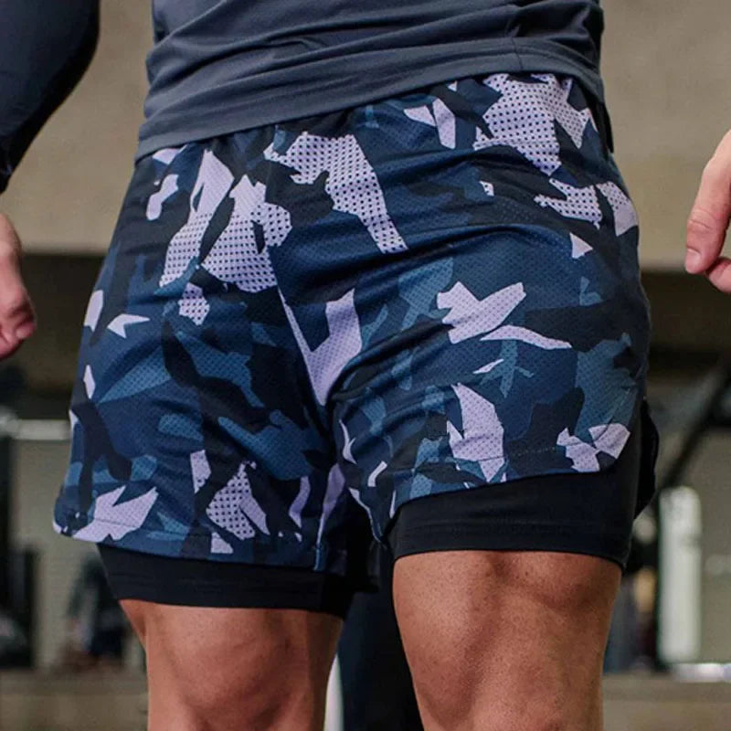 Men's Running Shorts Double-deck Fitness Short Pants