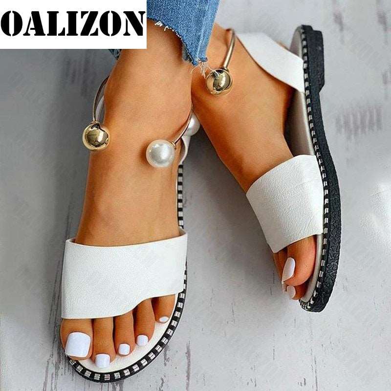 2022 New Summer Women Beaded Pearly Sandals Slippers Shoes for Ladies