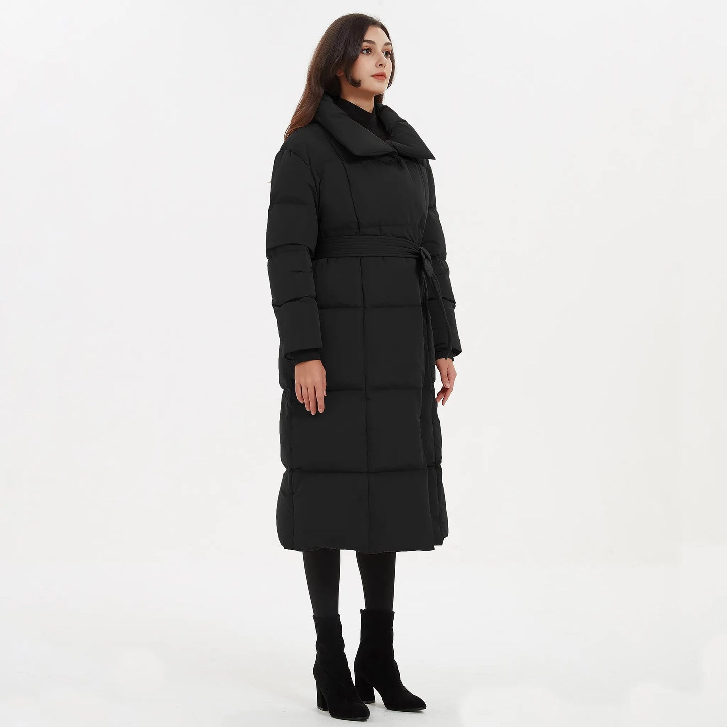 Thick Loose Parkas Fashion Solid Covered Button on Elegant Tie Belt Long Cotton Jackets for Women.