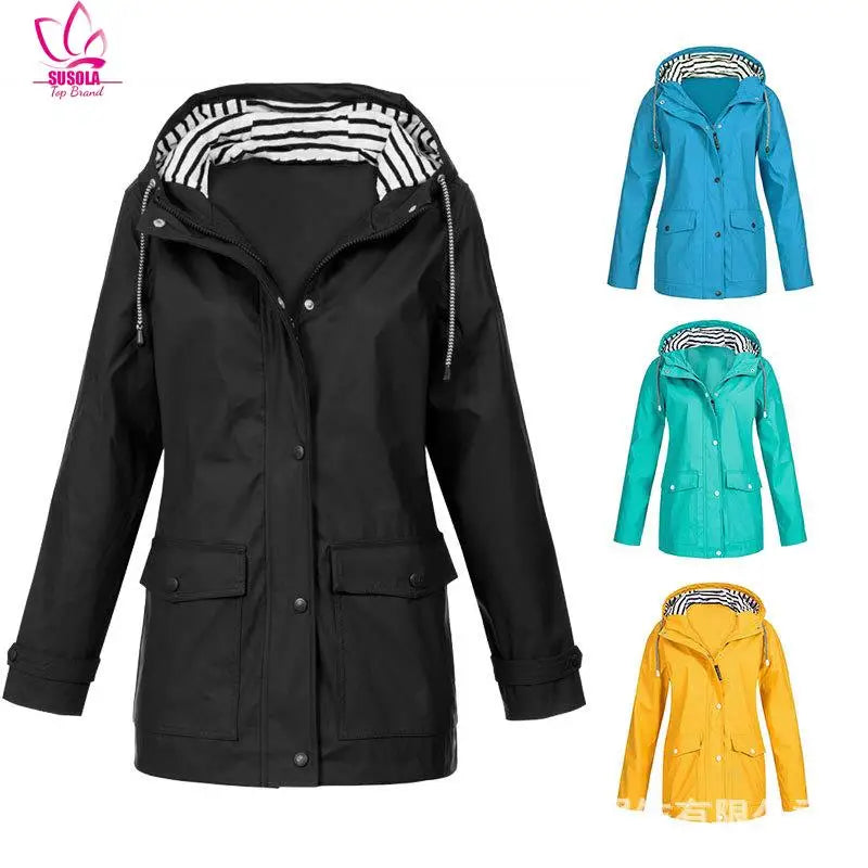 Women's Rain Jacket Trench Korean Autumn  Feather Windbreaker Down Coat