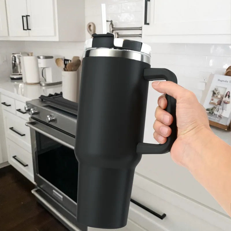 Stainless Steel Thermal Double Insulated Mug with Insulated Tumbler Lids  & Straw & Reusable