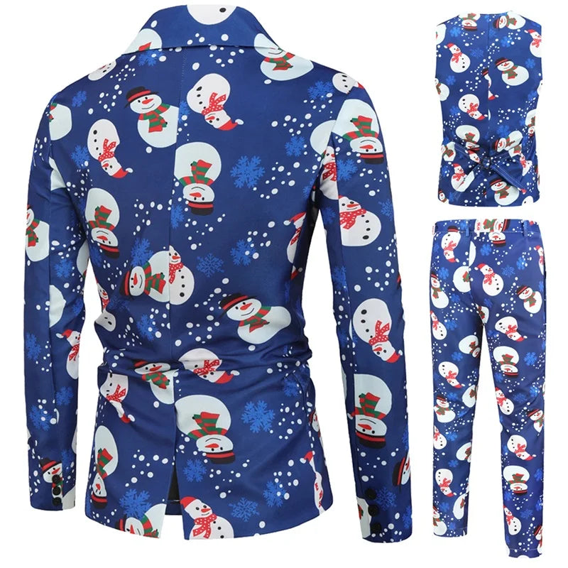 Men's Christmas Snowflake Print Tuxedo Suit